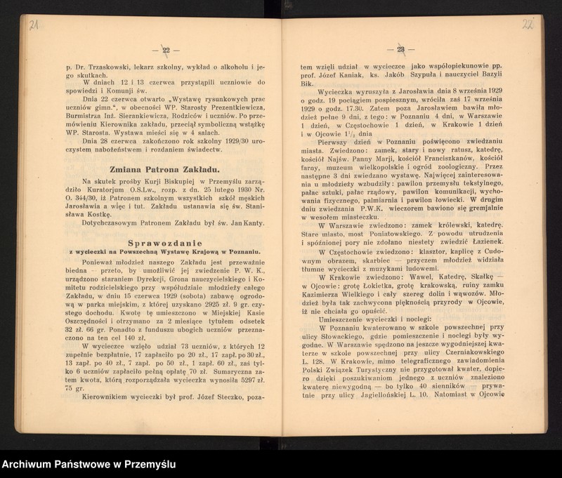 image.from.unit.number "Sprawozdanie Dyrekcji Państw[owego] Gimnazjum II im. Augusta Witkowskiego w Jarosławiu za rok szkolny 1929/30"