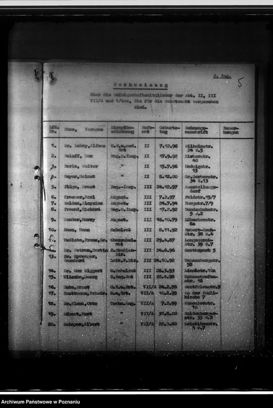 Obraz 9 z jednostki "Nachweisung der Gefolgschaftsmitglieder für den Nachtdienst"