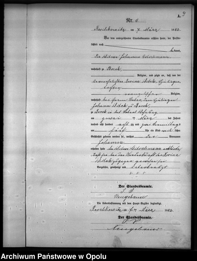 image.from.unit.number "Geburts-Neben-Register Standesamts Roschkowitz pro 1882"