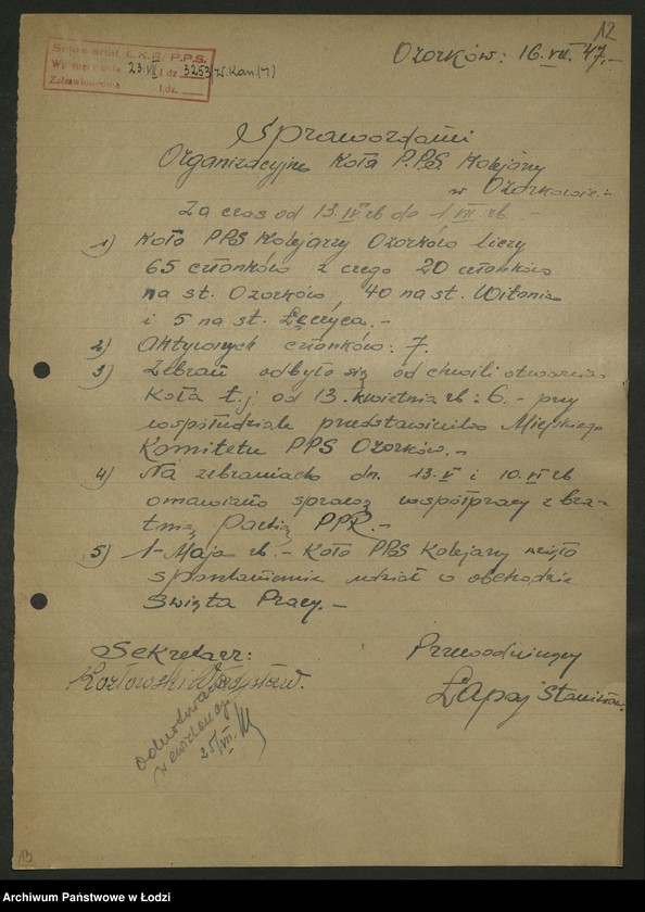 Obraz 13 z jednostki "Koło kolejowe PPS Ozorków- protokoły zebrań, protokoły [z narad] międzypartyjnych. [Sprawozdania]"