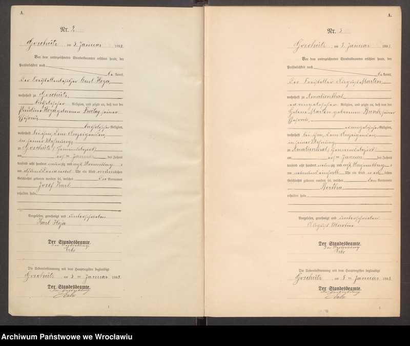 Obraz 4 z jednostki "księga urodzeń Urzędu Stanu Cywilnego w Goszczu (Goschütz) 1898"