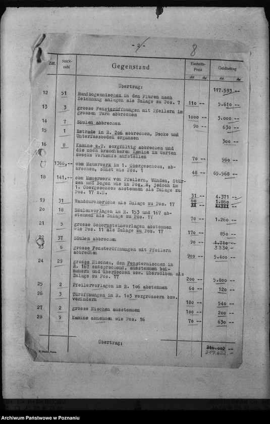 Obraz 14 z jednostki "Kosten der Bauarbeiten im Schloss - Posen"