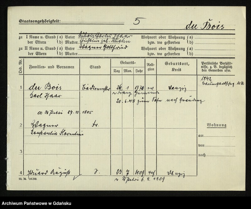 image.from.unit.number "Karty meldunkowe: Dubois ( du Bois) - Duerholz"