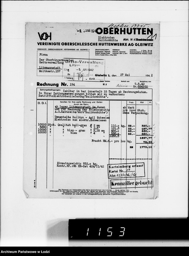 Obraz 15 z jednostki "V. [rachunki za dostawy towarów dla Getta]"