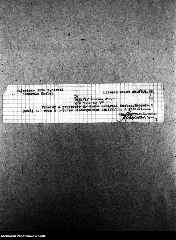 Obraz 7 z jednostki "[Wezwania osób oskarżonych o sprzedaż otrzymanych na talony produktów, by przybyły do Biura Kontroli Kuchen. Raporty kontrolerów]"