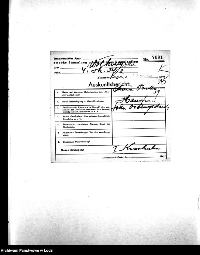 Obraz 18 z jednostki "[Korespondencja z wydziałami gettowymi; z osobami prywatnymi w różnych krajach w sprawie informacji o mieszkańcach getta]"