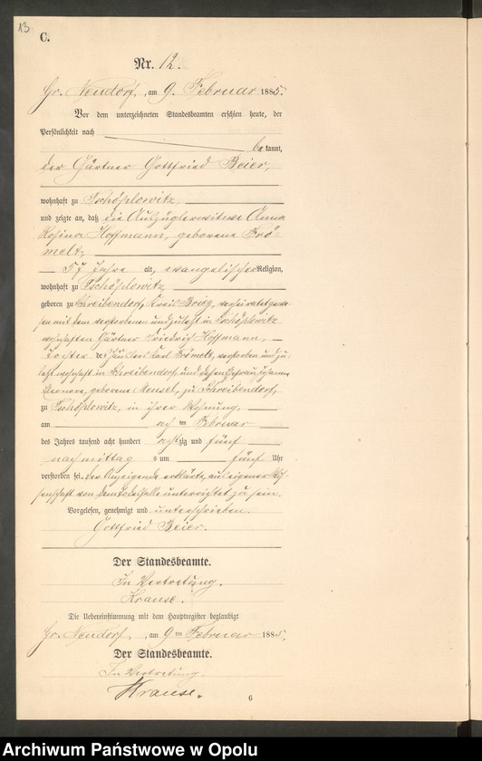 image.from.unit.number "Sterbe-Neben-Register Standes-Amt Gr.[oss] Neudorf 1885"