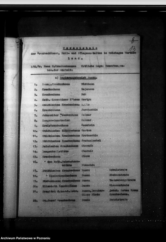 Obraz 17 z jednostki "Verzeichnis der Krankenhäuser, Heil- und Pflegeanstalten im Reichsgau Wartheland"