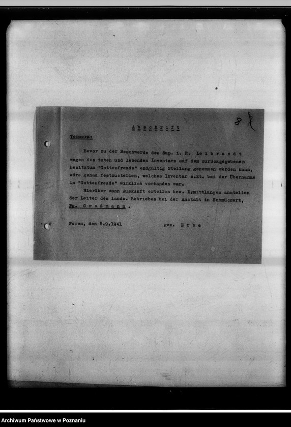 Obraz 12 z jednostki "Rückgabe des Besitztums "Gottesfreude" in Schmäkert an den Superintendenten i.R. Leibrandt in Breslau."