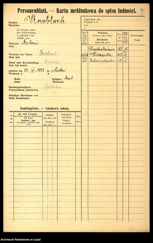 Obraz 6 z jednostki "[Spis ludności Łodzi] Knobloch - Kobyłecki"
