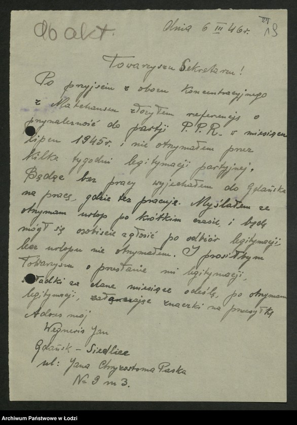 Obraz 20 z jednostki "Korespondencja [I sekretarza; skargi, dyrektywy, zaświadczenia]"