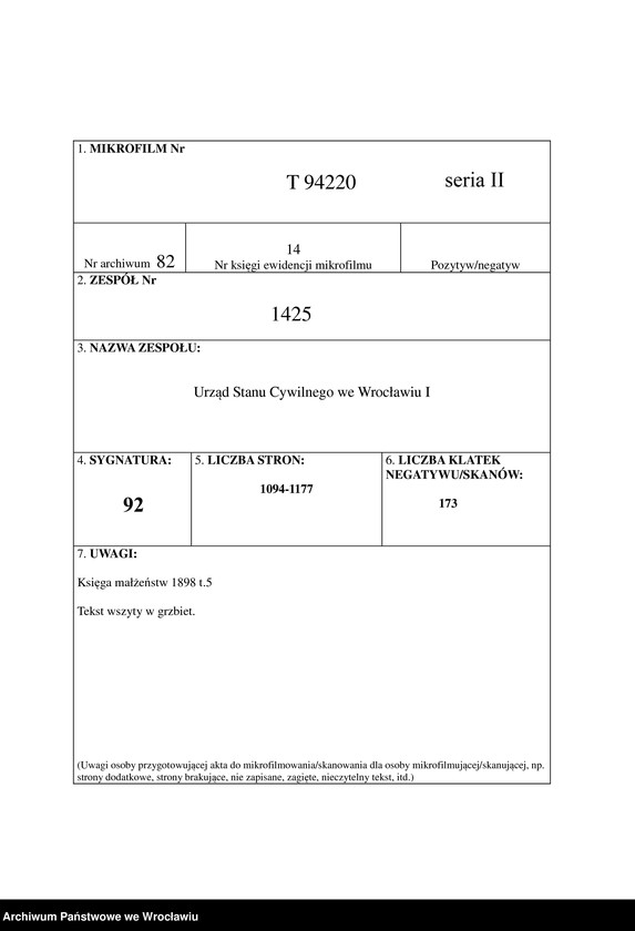 image.from.unit.number "Heiraths-Haupt-Register Breslau I 1898 Band 7"