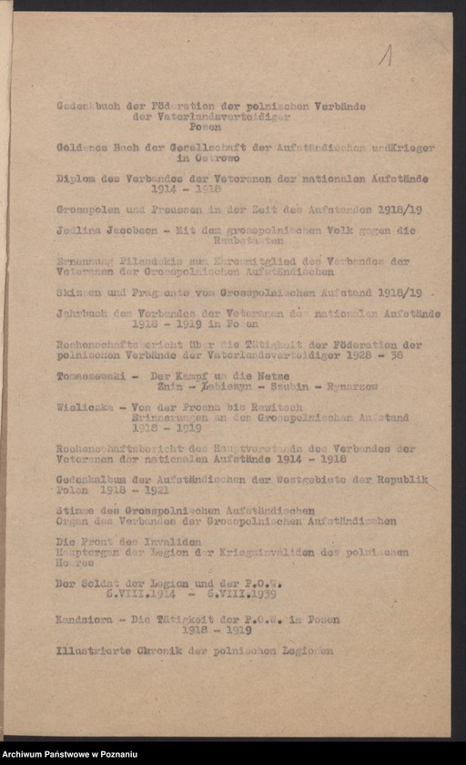 Obraz 4 z jednostki "Wykaz literatury związanej z powstaniem wielkopolskim - sporządzony przez Niemców."
