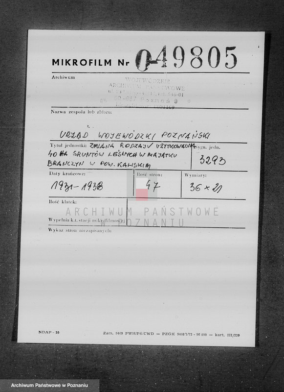 Obraz 2 z jednostki "Zmiana rodzaju użytkowania 40 ha gruntów leśnych w majątku Brańczyn w powiecie kaliskim"