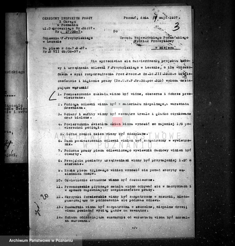 Obraz 7 z jednostki "Zatwierdzenie zakładu przemysłowego /odlewni metalu/ F. Przybylskiego w Lesznie"