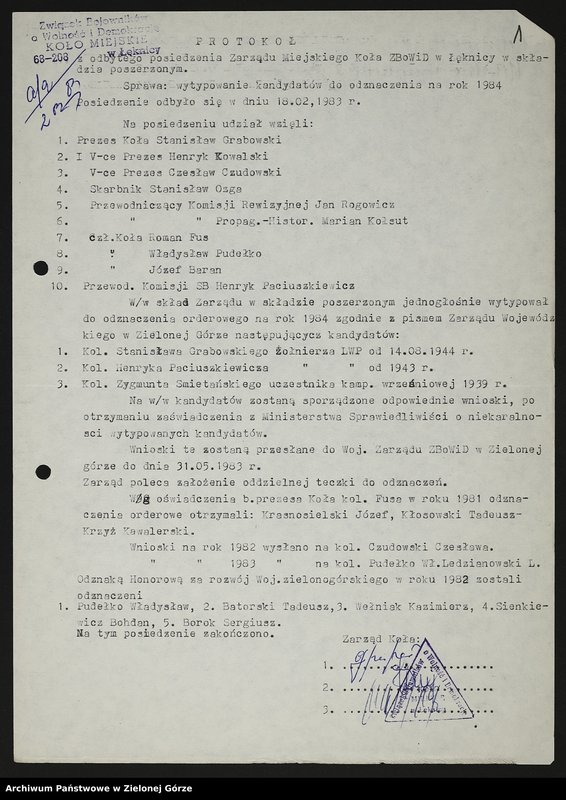 image.from.unit.number "Protokóły z posiedzenia Zarządu Miejskiego Koła ZBoWiD w Łęknicy z 1983 r"