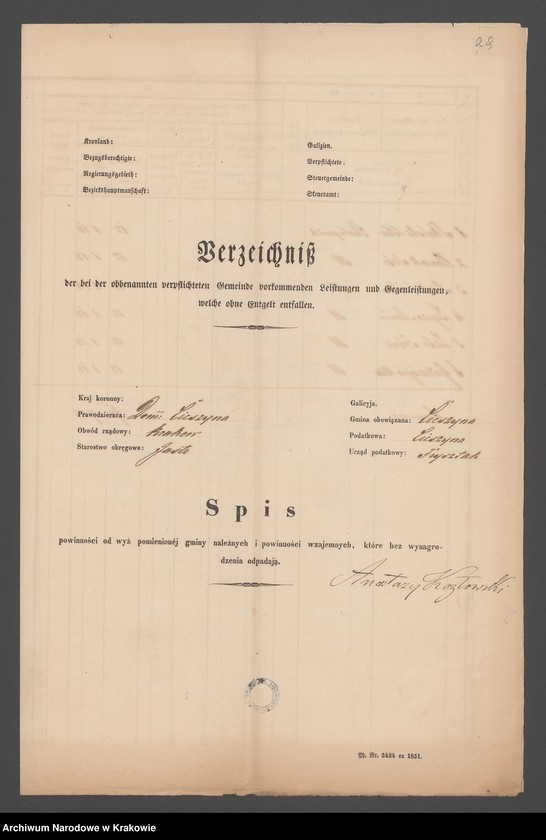 image.from.unit.number "Dominium Cieszyna (generalia, Cieszyna, Stępina - część, Szufnarowa, Posiadacze gruntów dworskich w Cieszynie i Szufnarowej, Wiśniowa-część) - Kozłowski Anastazy"