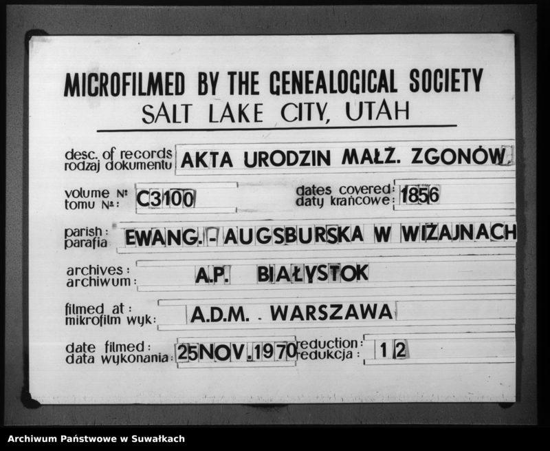 image.from.unit.number "Duplikat do zapisywania aktów urodzeń, małżeństw i zeyścia parafii Ewangelicko-augsburskiej w Wiżajnach"