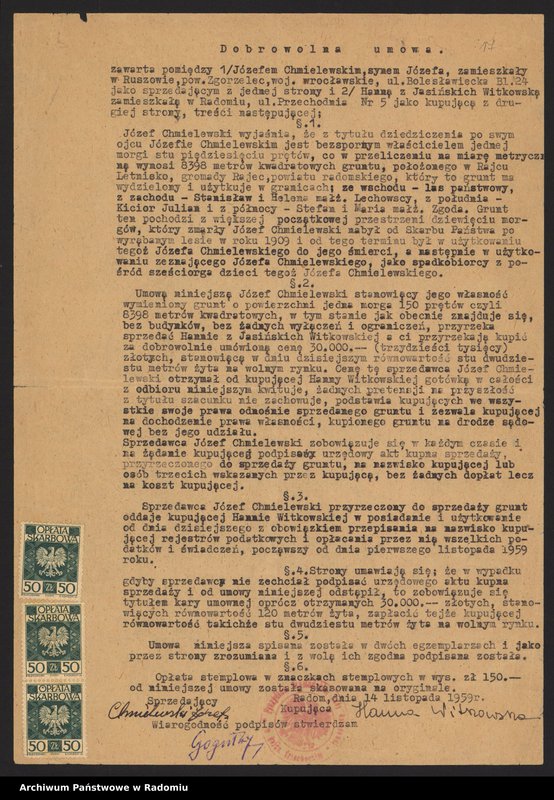 image.from.collection.number "[Materiały dotyczące posiadania przez Hannę i Stefana Witkowskich gruntów i nieruchomości w Raciborowicach, pow. hrubieszowski, 1948-1951 oraz w Radomiu i Rajcu Letnisko, 1954-1961]111"