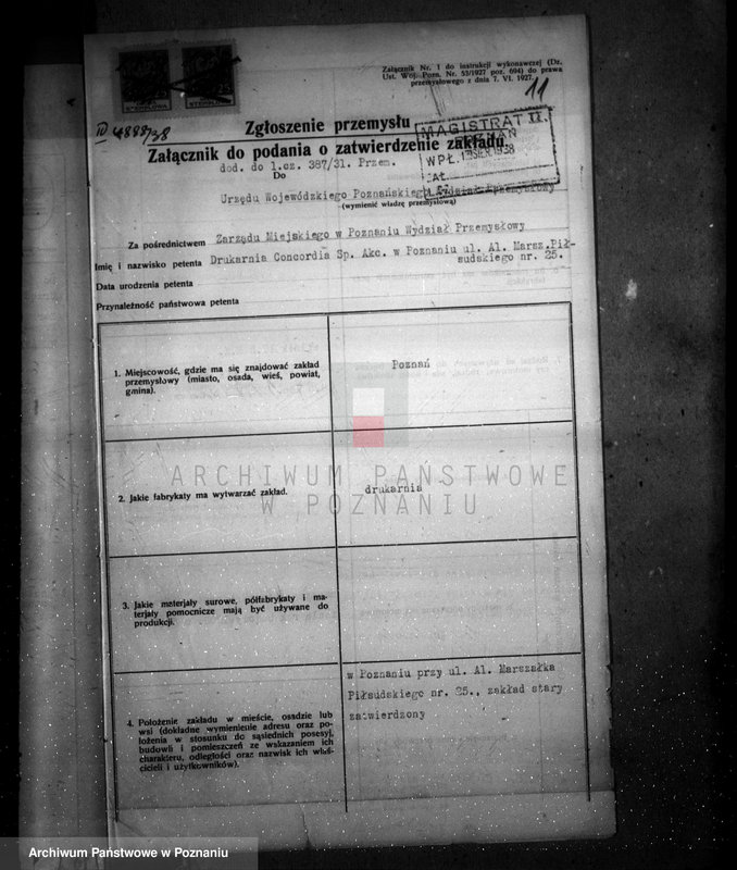 Obraz 15 z jednostki "Zatwierdzenie zakładu przemysłowego /drukarni "Concordia"/ w Poznaniu"