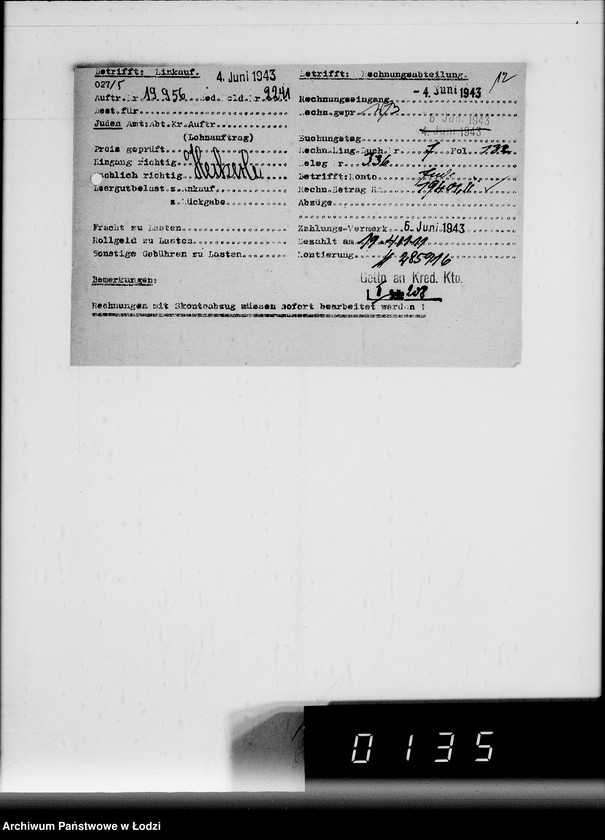 Obraz 17 z jednostki "Lebensmitteleinkauf. Aufträge, [Lieferscheinen und Rechnungen] 19941-19960 [Dostawa artykułów pierwszej potrzeby do Getta]"