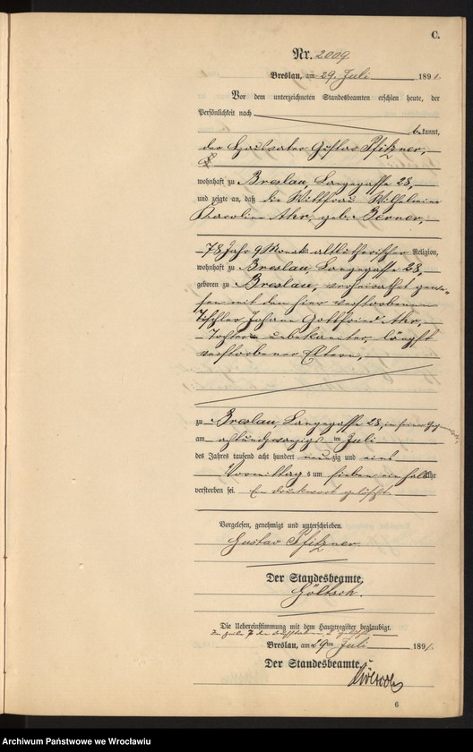 image.from.unit.number "Sterbe-Neben-Register Breslau I 1891 Band 6 "