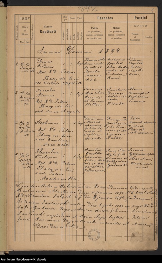 Obraz 4 z jednostki "Wtoropisy Ksiąg urodzonych par. N. P. Marii z lat 1890-1894"