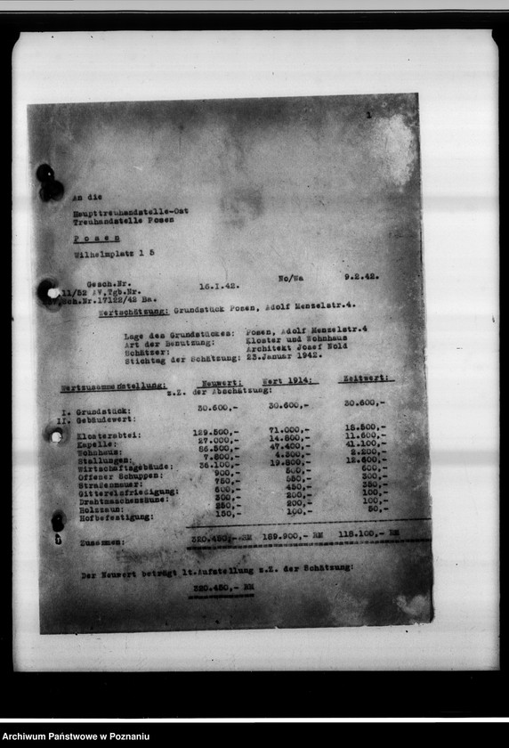 Obraz 6 z jednostki "Schätzungs-Gutachten betreffend das Grundstück in Posen, Adolf Memelstrasse 4."