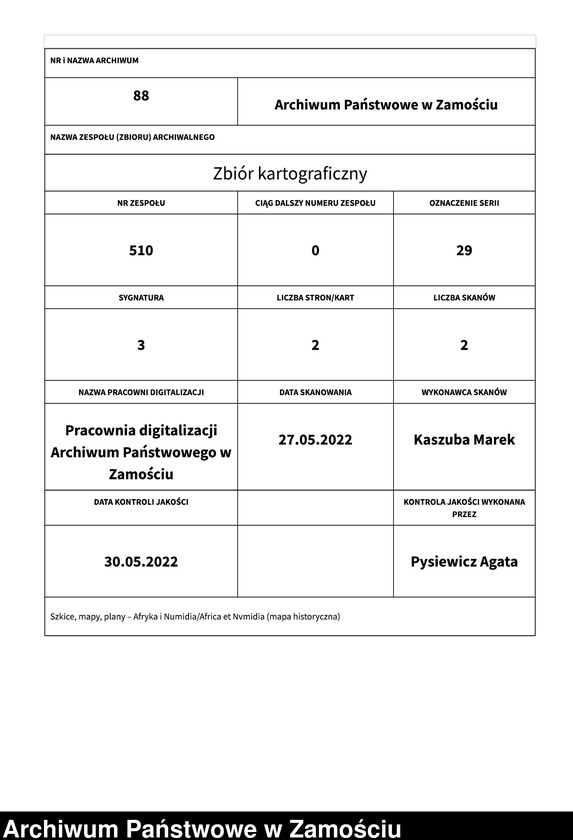 Obraz 1 z jednostki "Africae et Numidia Quà pelago Incumbunt Vetus Descriptio [Afryka i Numibia położone nad Morzem (Śródziemnym)]"