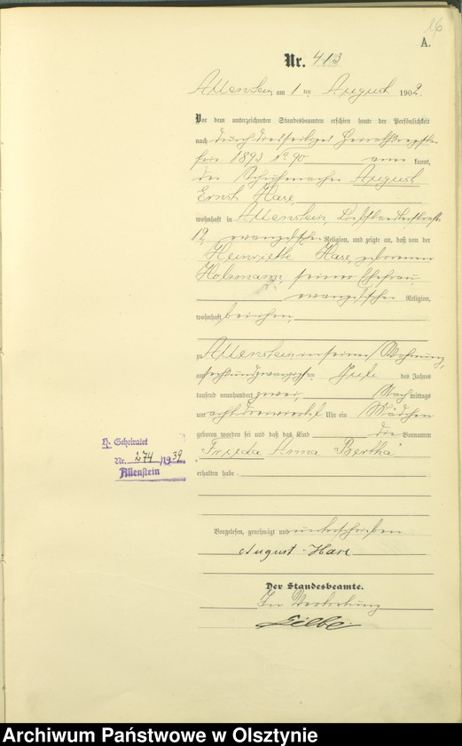 image.from.unit.number "Geburts-Haupt-Register Tom II,Nr 400 - 746"