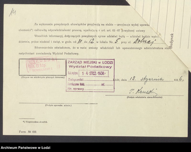 Obraz 16 z jednostki "Księga inwentarzowa nieruchomości m. Łodzi ul. Polna"