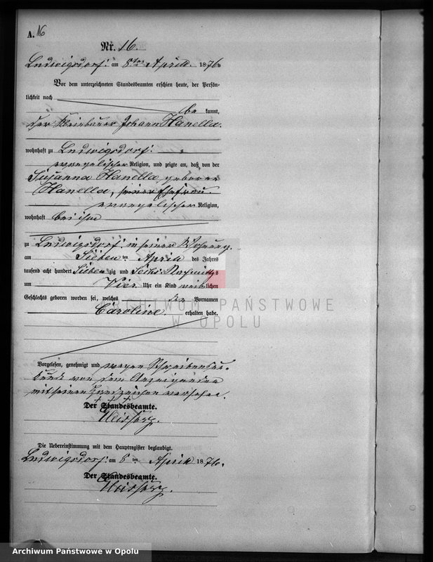 image.from.unit.number "Geburts-Neben-Register Standesamts Ludwigsdorf pro 1876"
