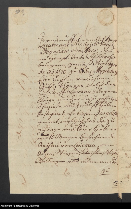 image.from.unit.number "In S. [Sachen] des Friedrichs Ernst Boguslav von Auer den Verkauff seines Guths Pollennen an seine Schwester Maria Charlotta Dorothea von Auer verehelichte von Borewitz"