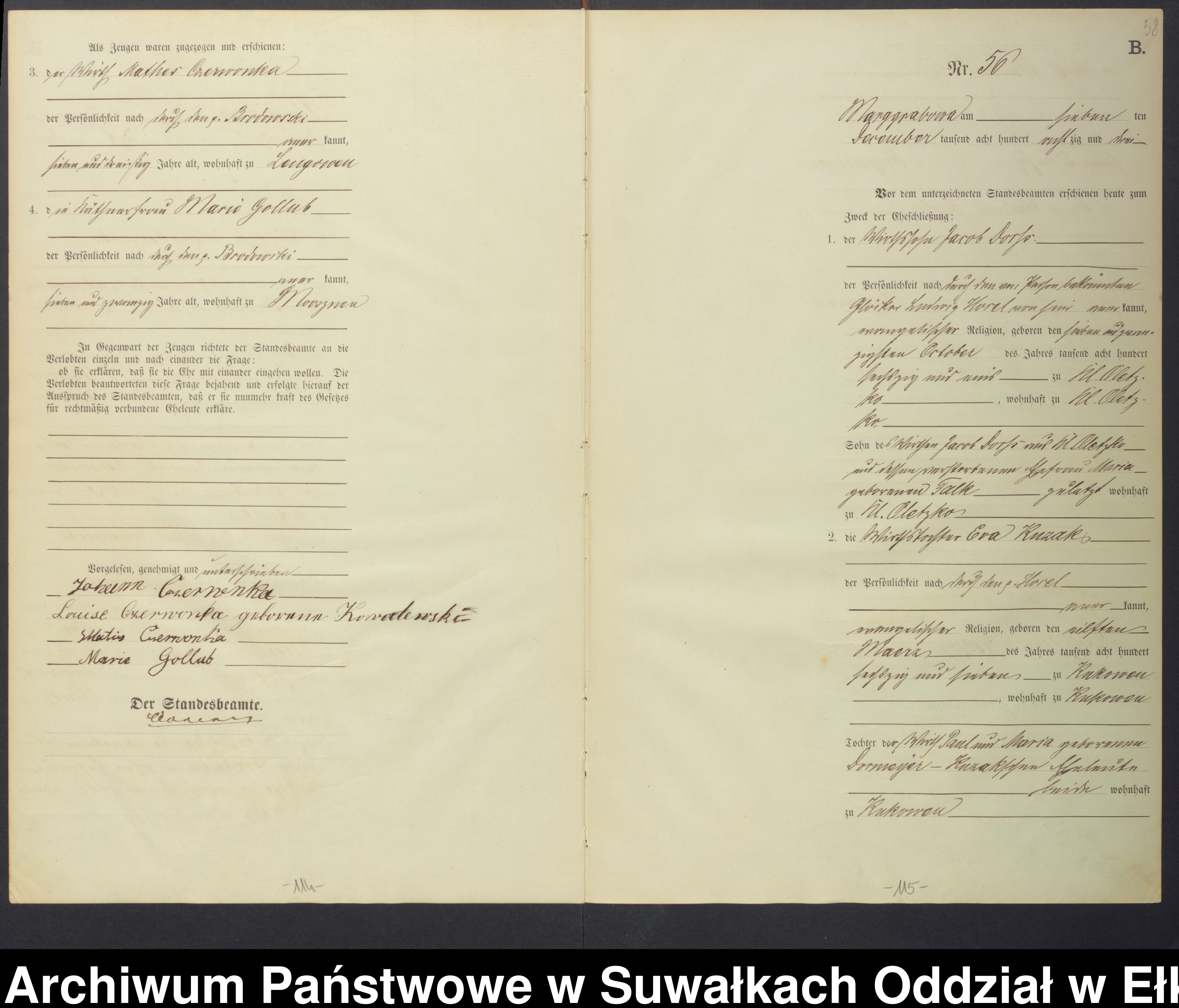 Skan z jednostki: Heiraths-Haupt-Register des Königlichen Preussischen Standes-Amtes Landgemeinde Marggrabowa Kreis Oletzko