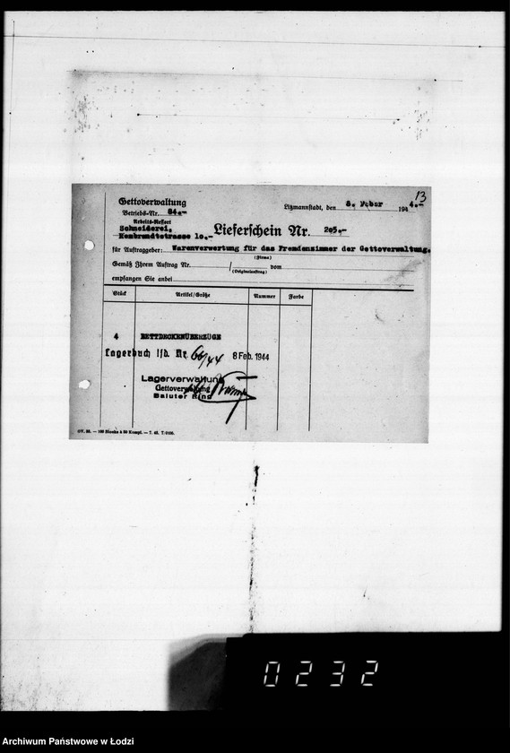 Obraz 17 z jednostki "Warenverwertung an den Ältesten der Juden 4 kompl.Gardinen [oraz konfekcji]"