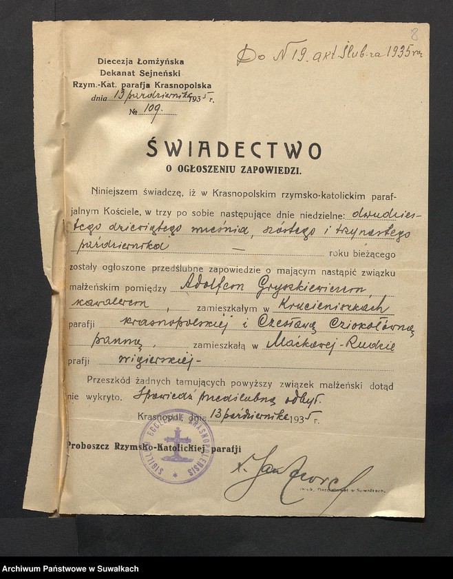 image.from.unit.number "Aneksa Aktów Ślubnych Rz-Katolickiej par. Wigierskiej za 1935 rok"