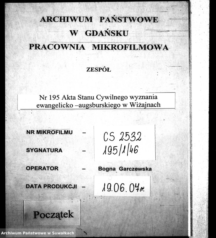 image.from.unit.number "[Księga akt urodzeń, małżeństw i zgonów wyznania ewangelicko-augsburskiego zboru w Wiżajnach]"