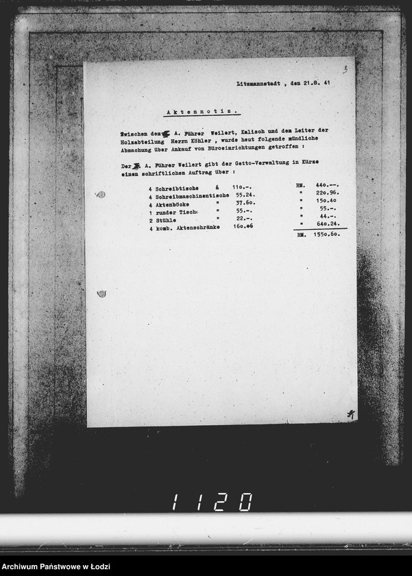 Obraz 7 z jednostki "Konto 00, Komm.221-240. [Rachunki i potwierdzenia odbioru mebli biurowych, kuchennych]"