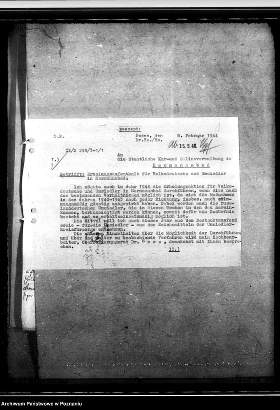 Obraz 5 z jednostki "Kuraufenthalt für Volksdeutsche und Umsiedler in Hermannsbad im Jahre 1944"