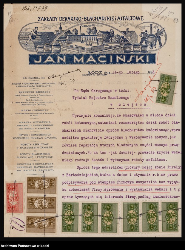 Obraz 15 z jednostki "Jan Maciński- fabryka asfaltu i przetworów ze smoły kamiennej oraz przedsiębiorstwo robót asfaltowych, dekarskich, betonowych i blacharskich"
