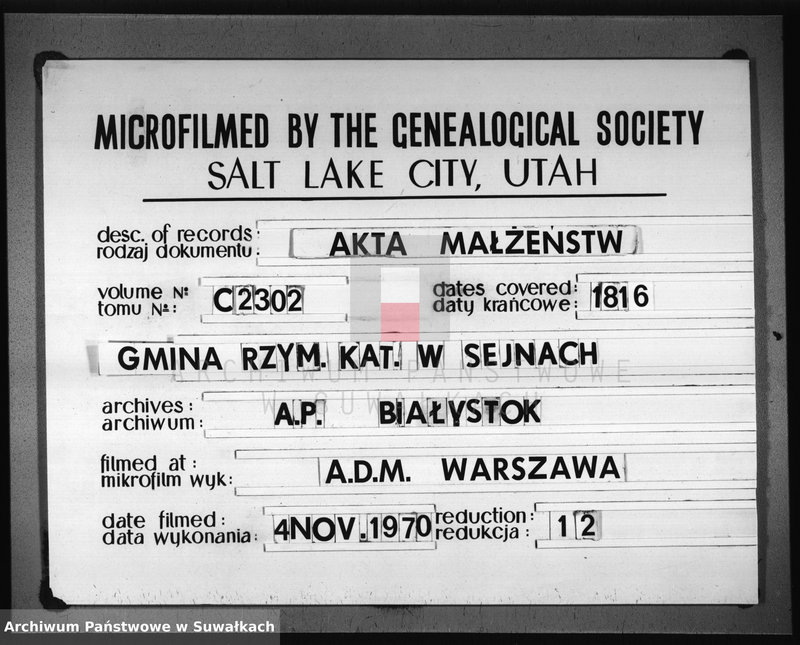 image.from.unit.number "Akta stanu cywilnego zaślubionych w gminie seyneńskiey od 1-go stycznia 1816 roku."