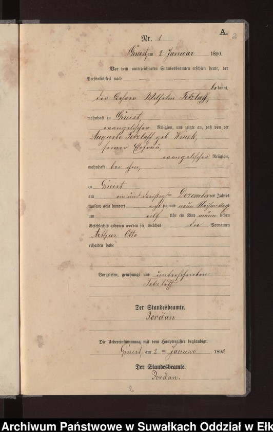 image.from.unit.number "Geburts-Neben-Register des Königlichen Preussischen Standes-Amtes Gneist Kreis Loetzen"