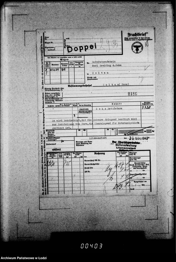 Obraz 14 z jednostki "Frachtbriefe doppel einige Ausgang 1838-2948"