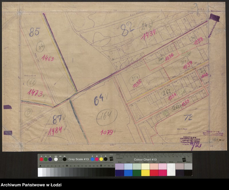 Obraz 1 z jednostki "Plan m. Łodzi 1:2000 z oznaczeniem podziału miasta na obwody i rejony spisowe. Sekcja NW3"