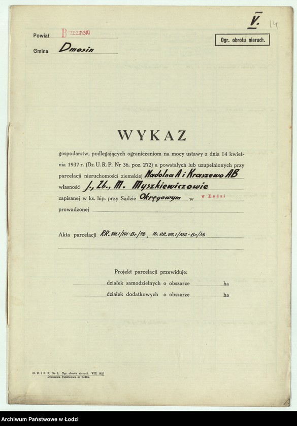 Obraz 17 z jednostki "Wykazy gospod. Nr. 1 pow. brzeziński"