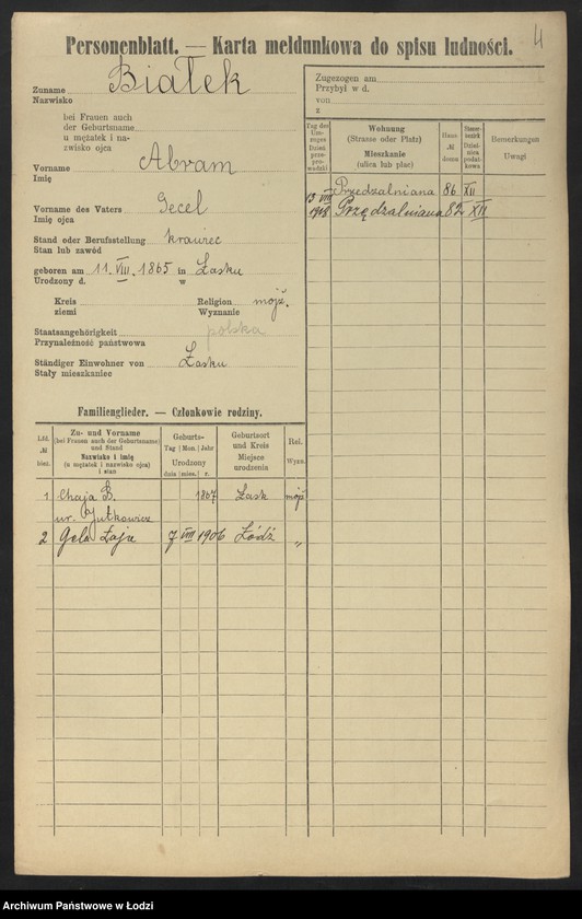 Obraz 6 z jednostki "[Spis ludności Łodzi] Białek - Bibelszön"