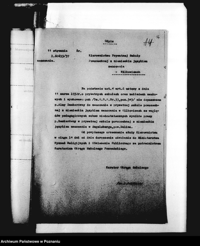 Obraz 19 z jednostki "Prywatna Szkoła Powszechna z niemieckim językiem nauczania Wilkowice, powiat Leszno"