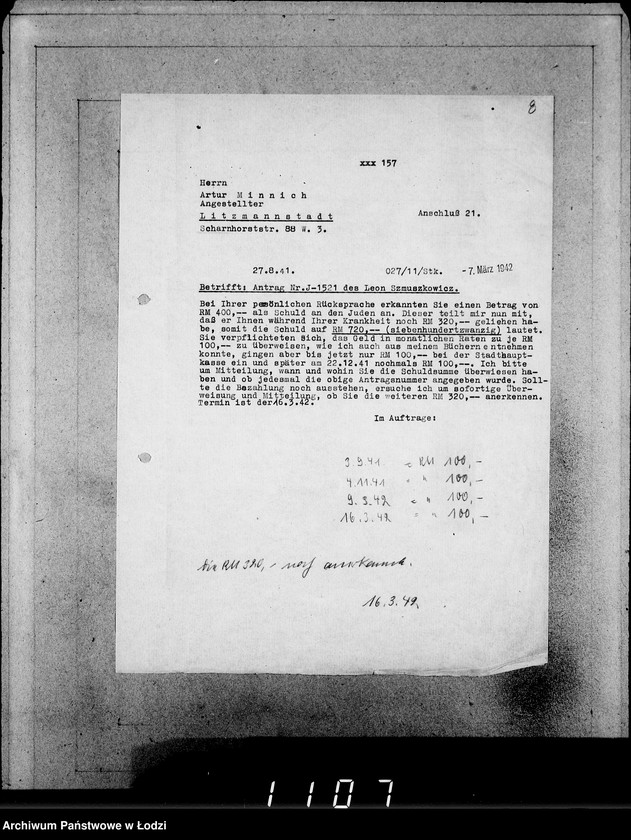 Obraz 12 z jednostki "J.1521-1540 [Wnioski Żydów z Getta o zwrot należności za towar wzięty na kredyt]"