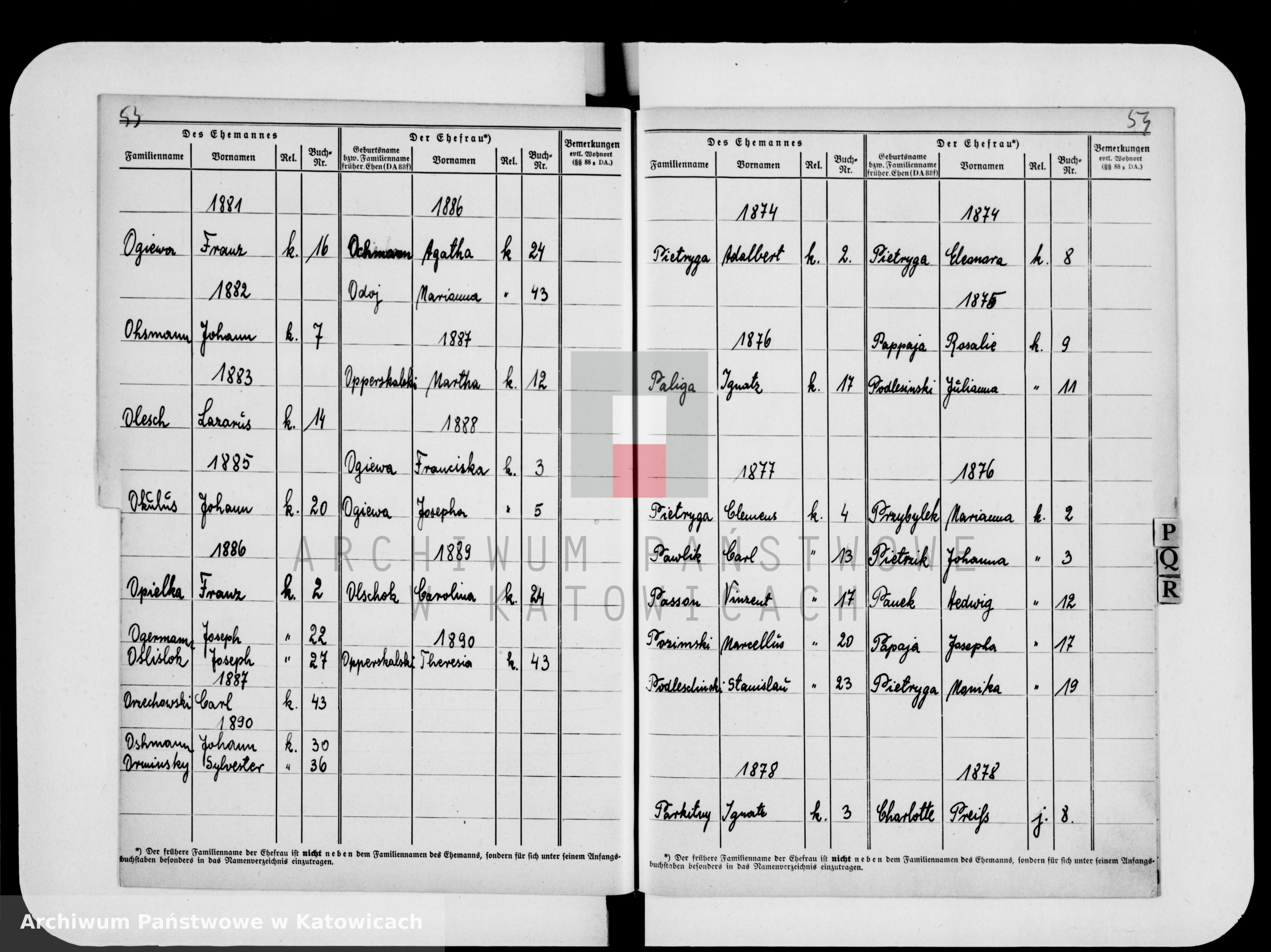 Skan z jednostki: Skorowidz do ksiąg małżeństw za lata 1874-1890