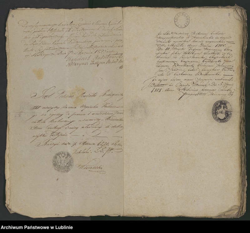 Obraz 5 z jednostki "Alegaty do księgi urodzeń, zapowiedzi, małżeństw i zgonów z 1820 r."